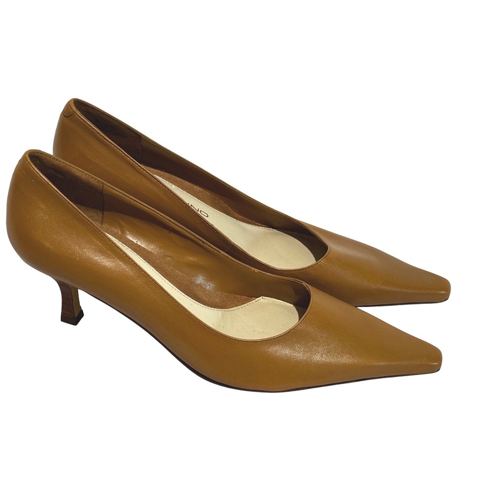 Bandolino Tan Leather Pointed Toe Kitten Heel Pumps Womens Sz 6.5 M